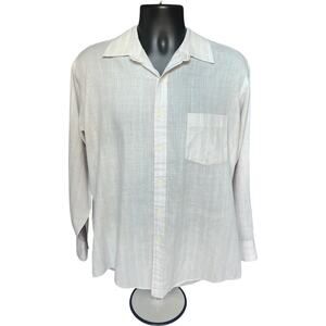Vintage Button-Up Shirt Beige Pinstripe Classic Fit 80s